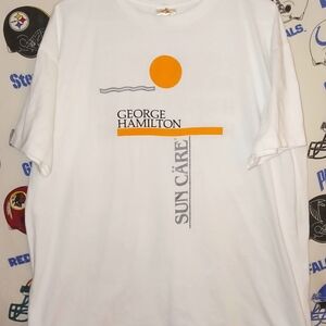 Vintage Vntg 1980s George Hamilton Sun Care Sun Tan Lotion Graphic Tee Shirt